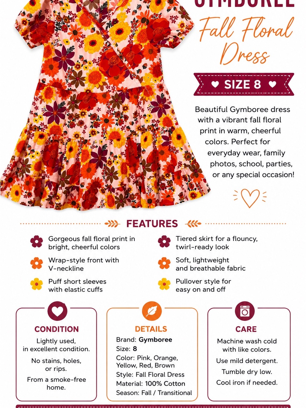 Gymboree Floral Wrap Dress in Pink, Orange, Yellow & Red